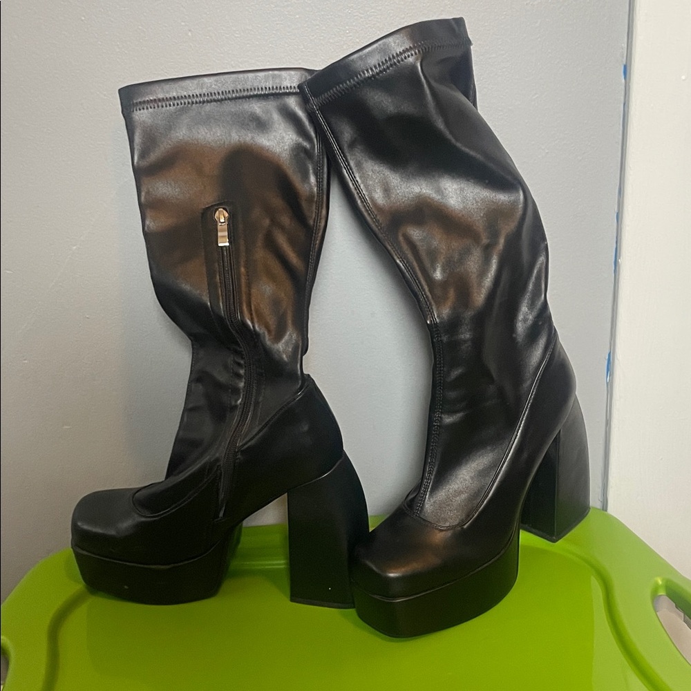 Chilanhuilin Women’s Platform Black Chunky Thigh Boots emo goth rave Whimsigoth